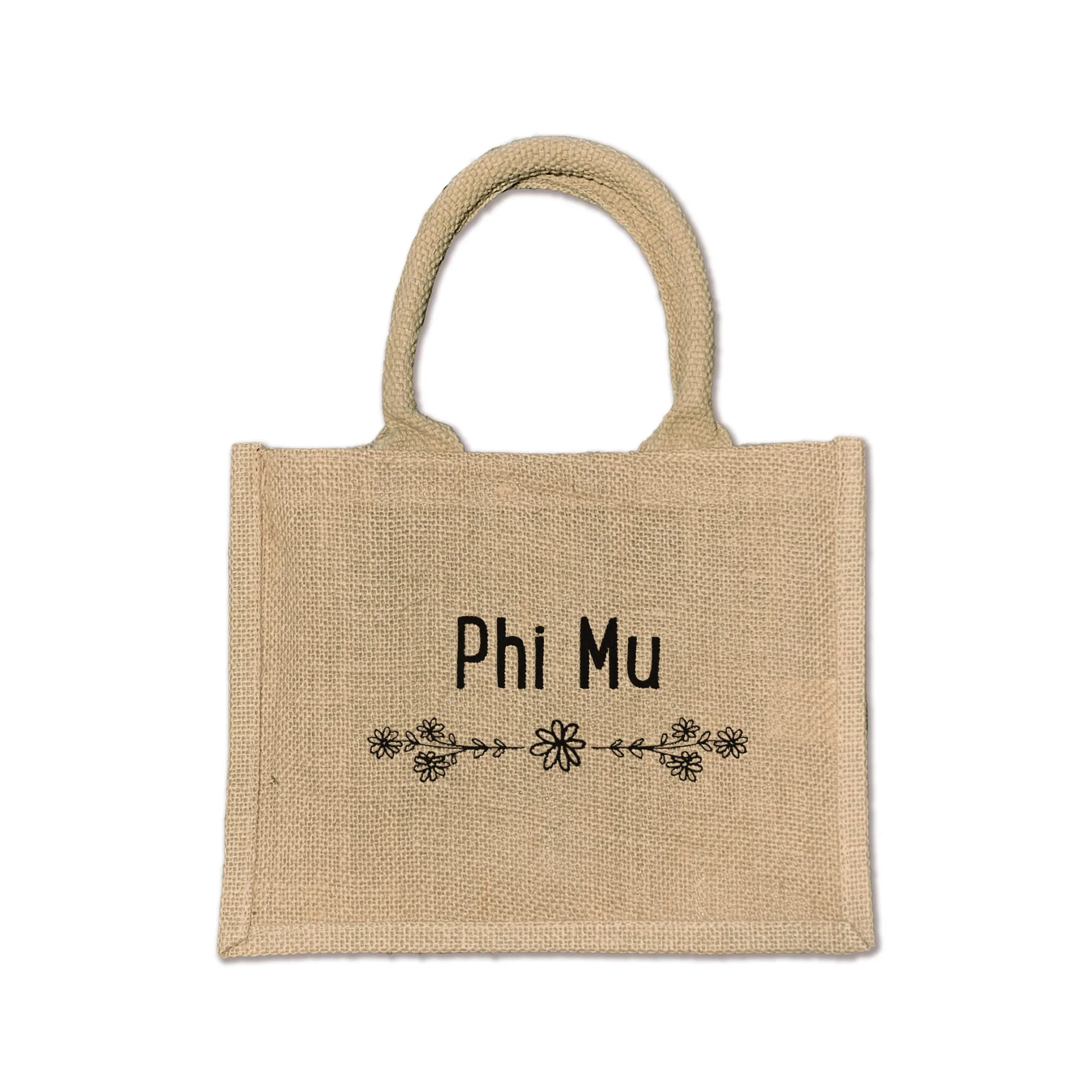 Phi Mu  Floral Burlap Sorority Tote Bag – Perfect for Greek Life and College