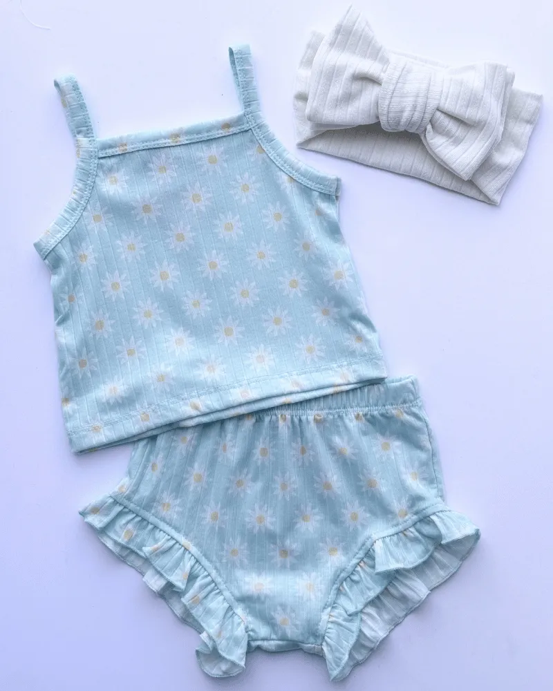 PREORDER! Luna Top and Bloomer Set - Light Blue Blossoms