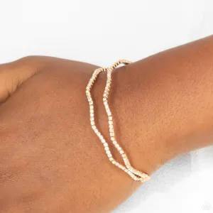 "Delicate Dazzle" Gold Metal & Clear/White Rhinestone Flexible Cuff Bracelet
