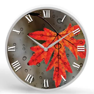 Rainy Leaf <br>Round Framed Wall Clock 11.75"
