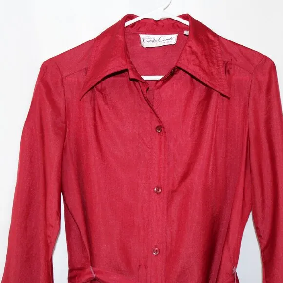 Rare Vintage 1970’s Carlo Conde’ Burgundy Tie Belted Shirt Disco Dress Size 12‎