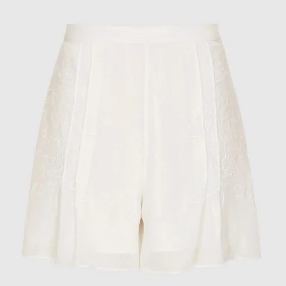 Reiss Martina Embroidered Resortwear Women's Tap Shorts Off White Size 4 Travel
