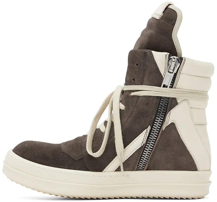 RICK OWENS Off-White & Gray Geobasket Sneakers