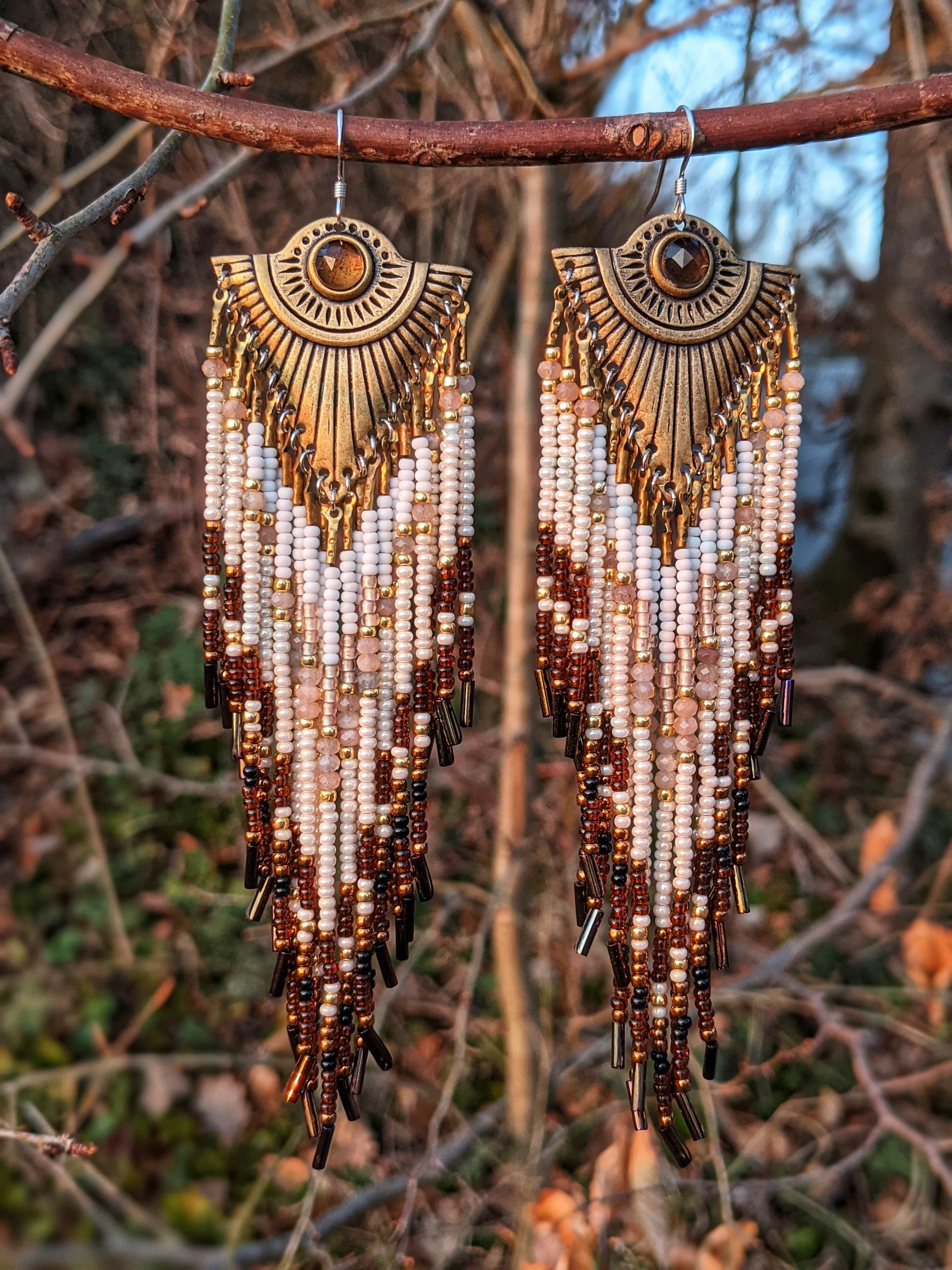 Running Eagle Amber Beaded Earrings