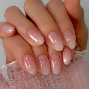 Short Length OvalVembley Shaped Gradient Pink Artificial Reusable Nails Press On Nails with Glue Stickers - 24pcs/Set