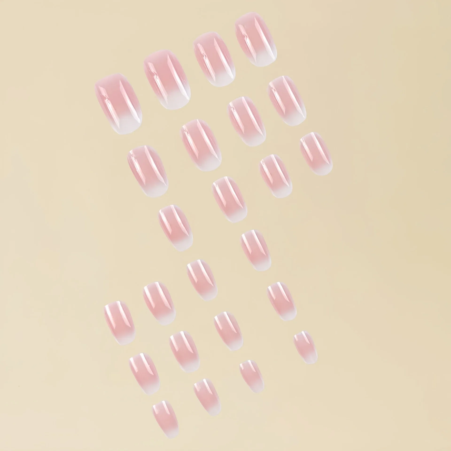 Short Length OvalVembley Shaped Gradient Pink Artificial Reusable Nails Press On Nails with Glue Stickers - 24pcs/Set