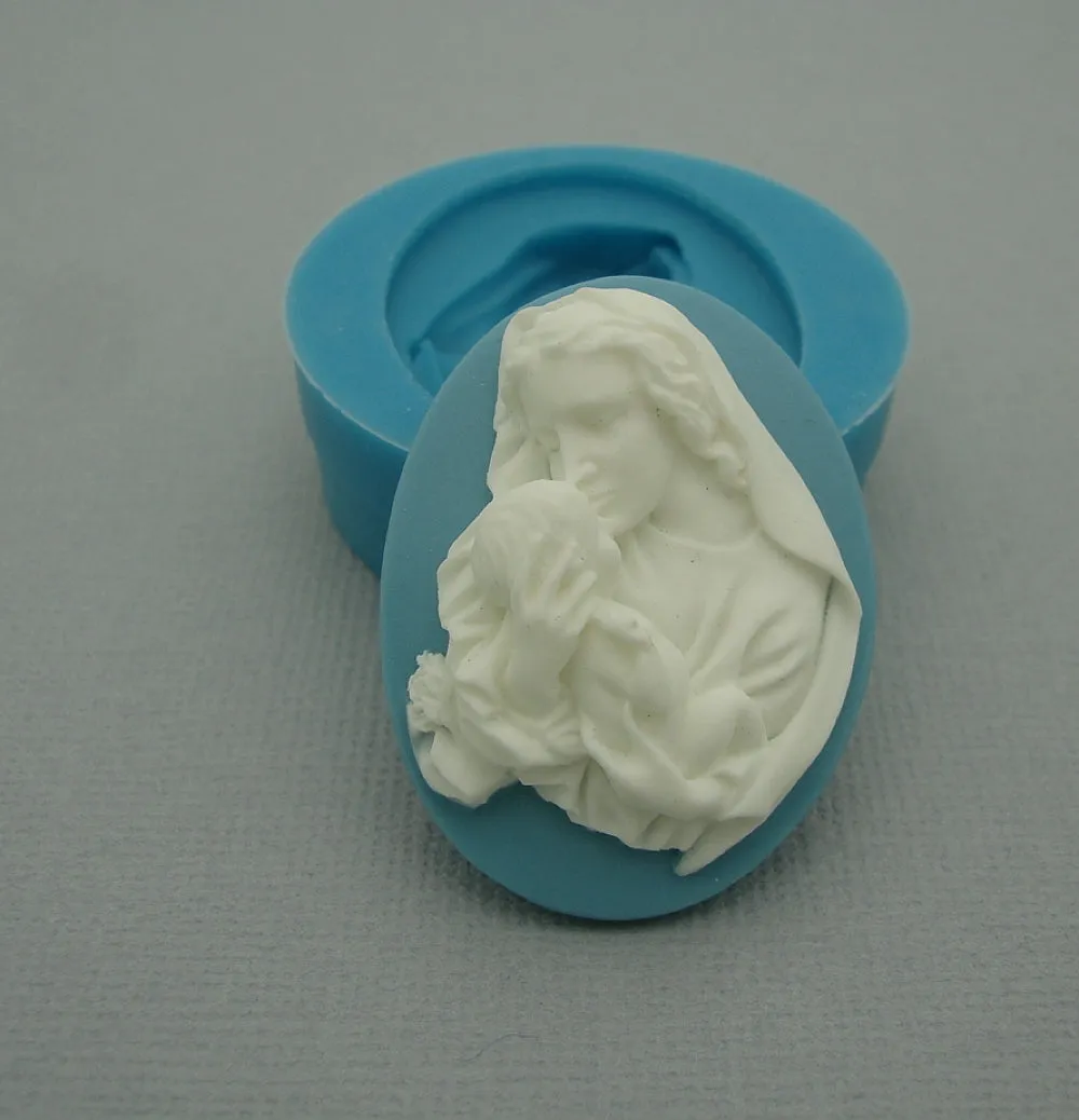 Silicone Mold Madonna with Baby Cameo Flexible for Crafts, Jewelry, Resin, Polymer Clay.