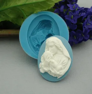 Silicone Mold Madonna with Baby Cameo Flexible for Crafts, Jewelry, Resin, Polymer Clay.