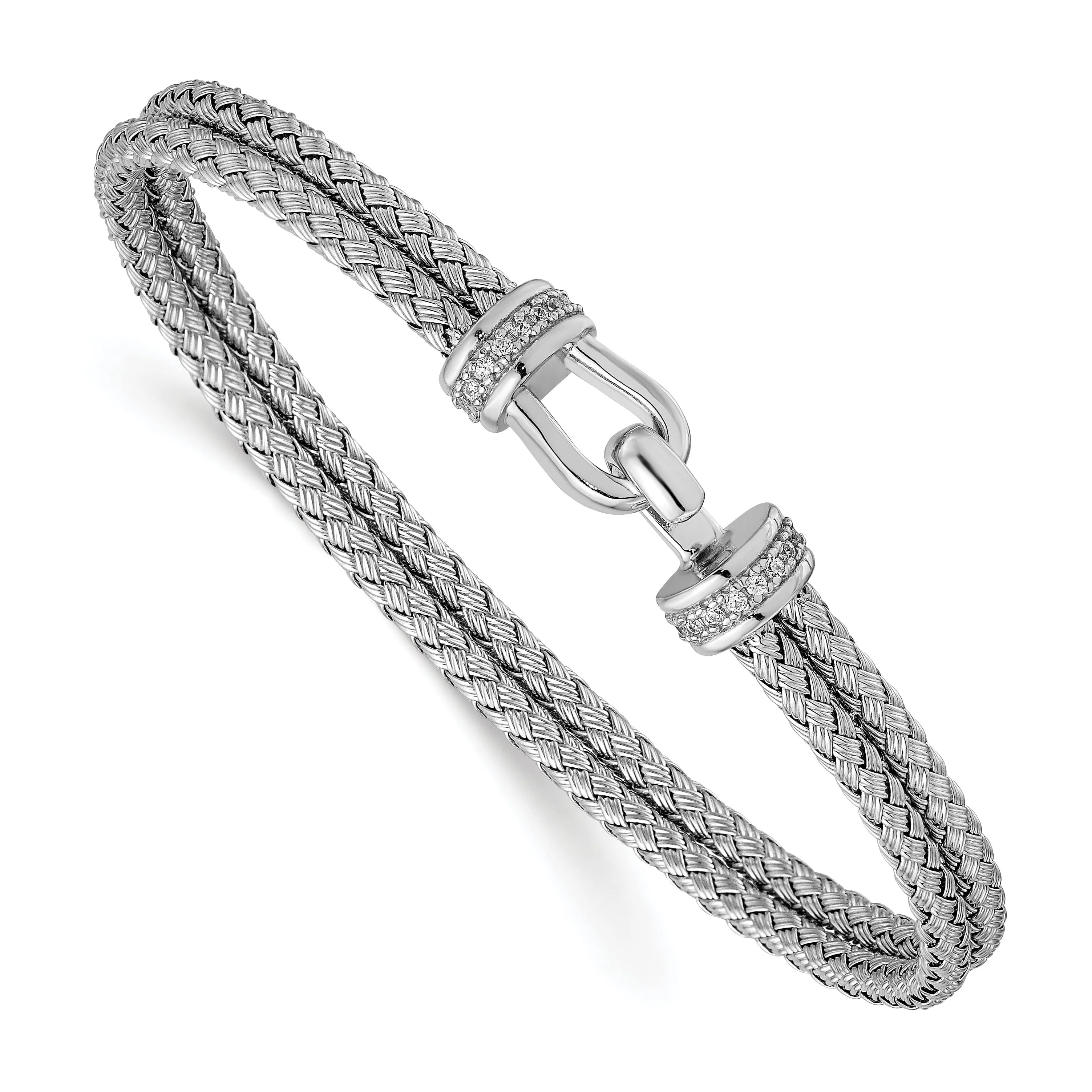 Silver Polished C.Z Double Woven Flexible Cuff