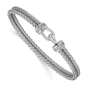 Silver Polished C.Z Double Woven Flexible Cuff