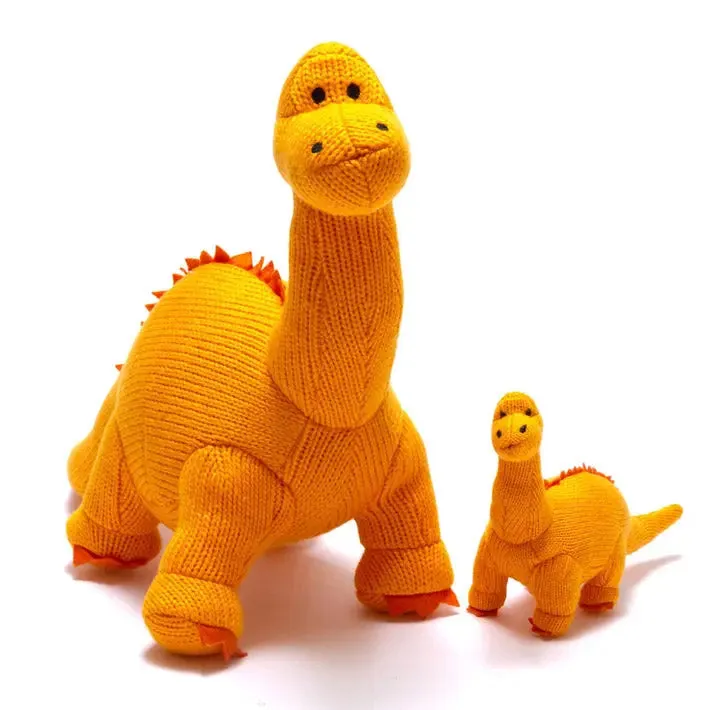 Small Orange Diplodocus Knitted Dinosaur Rattle