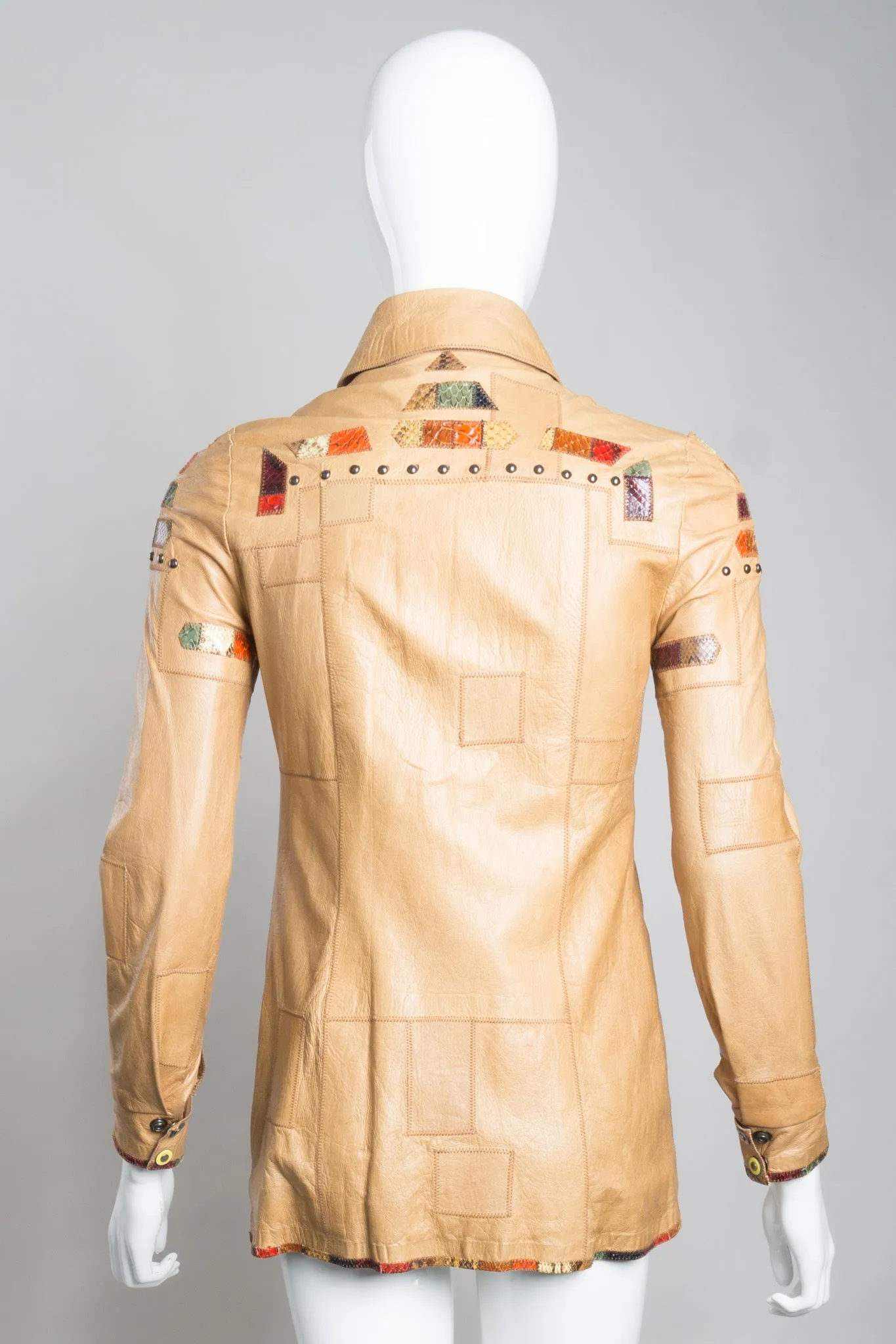 Snake Trim Leather Shirt Jacket