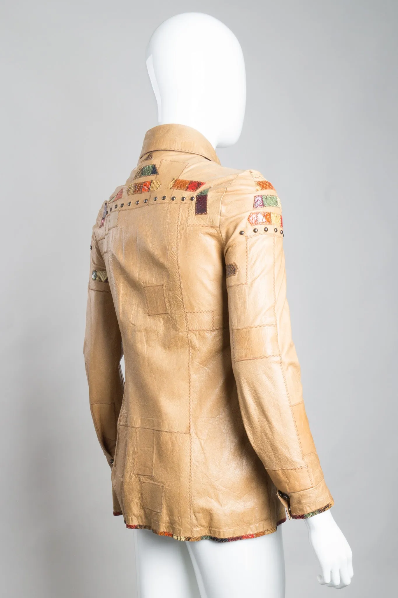 Snake Trim Leather Shirt Jacket