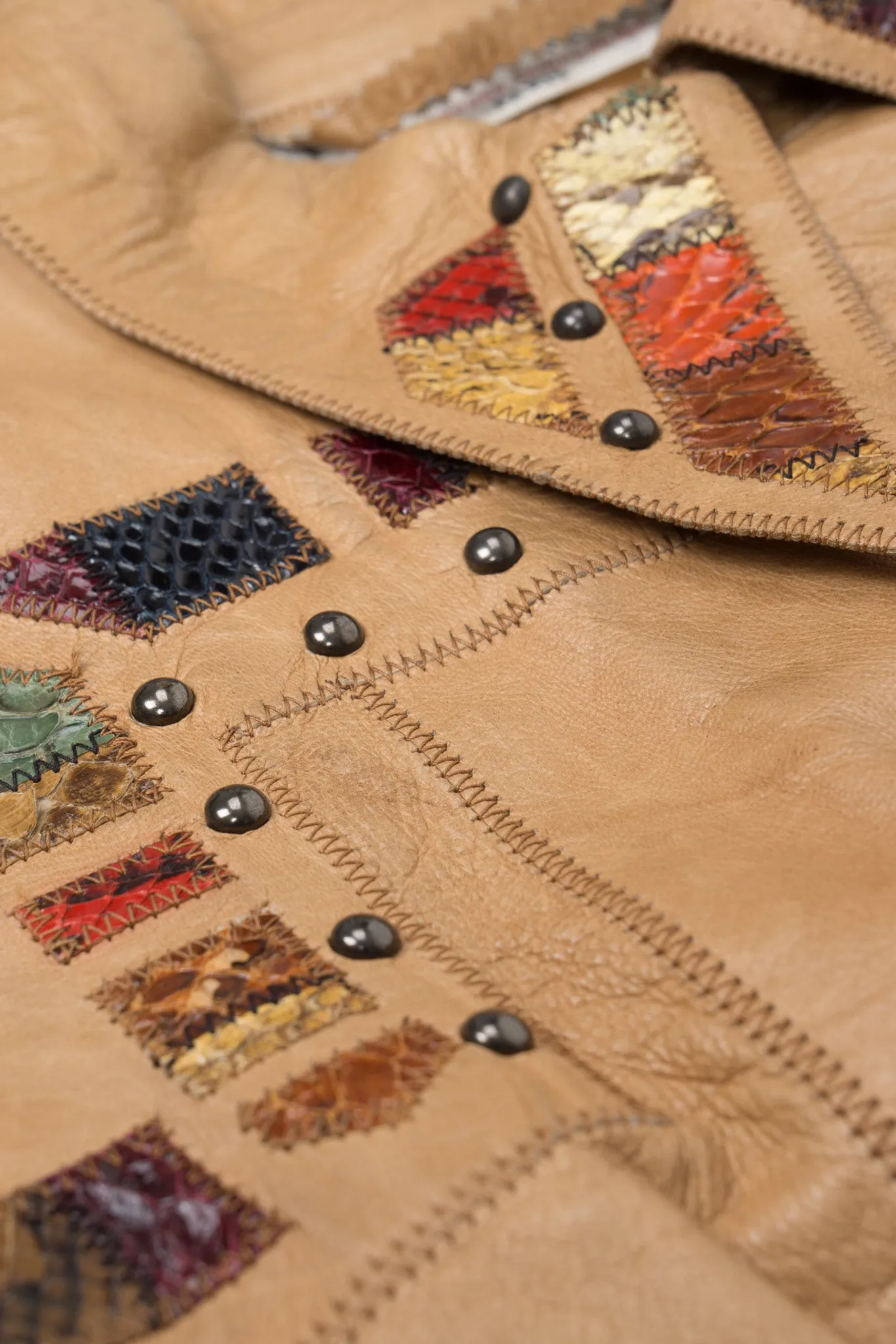 Snake Trim Leather Shirt Jacket