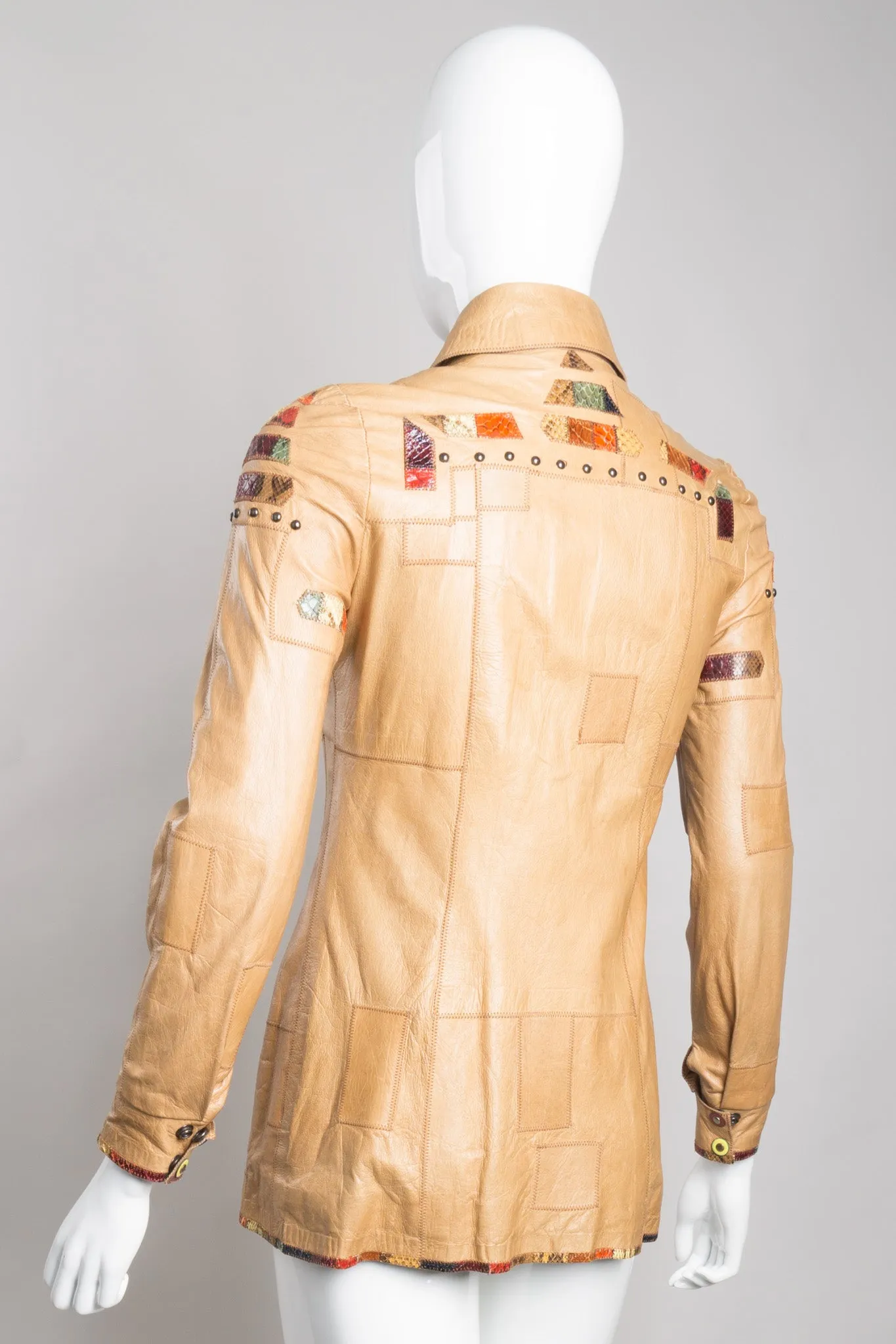 Snake Trim Leather Shirt Jacket