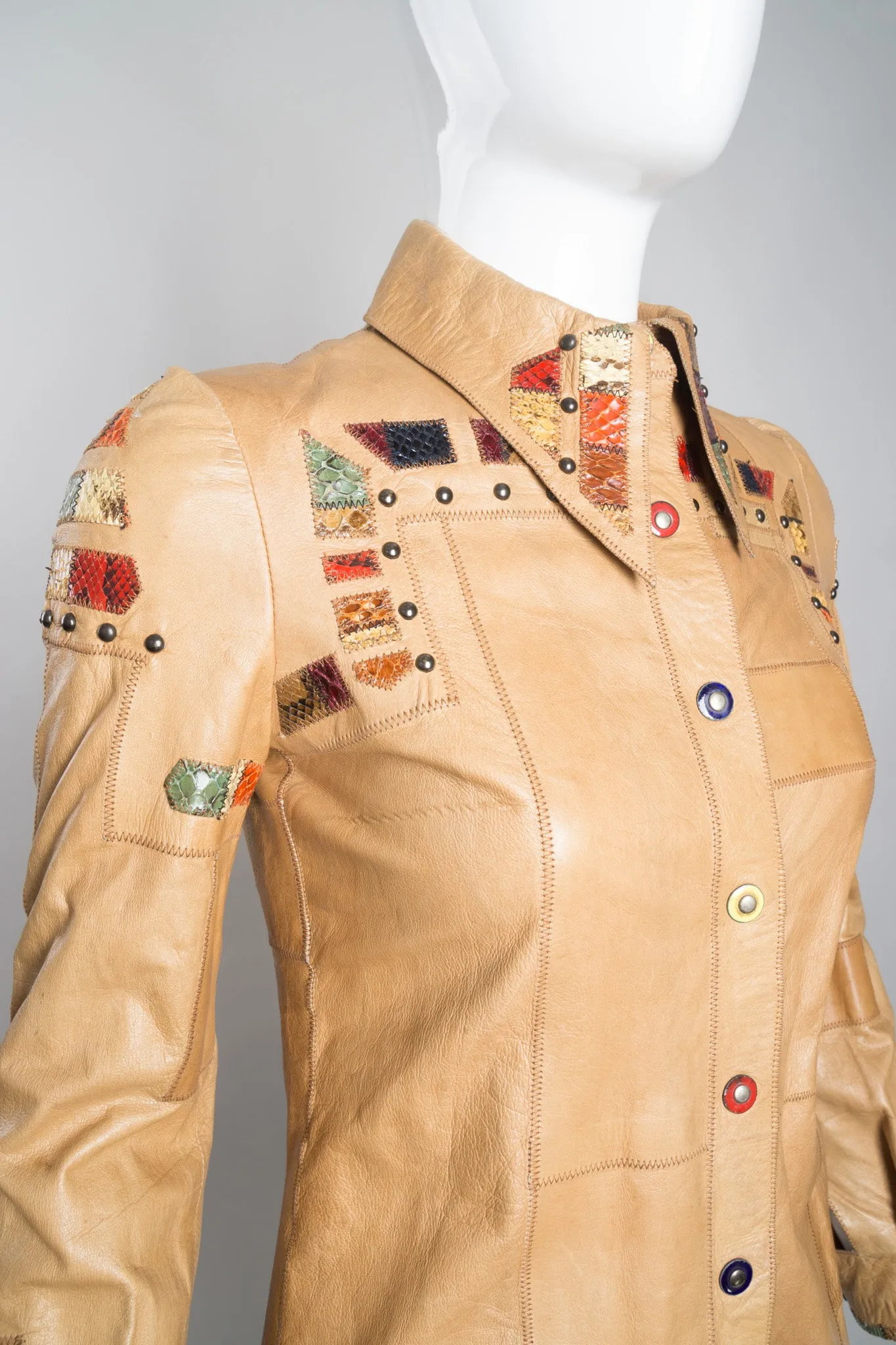 Snake Trim Leather Shirt Jacket