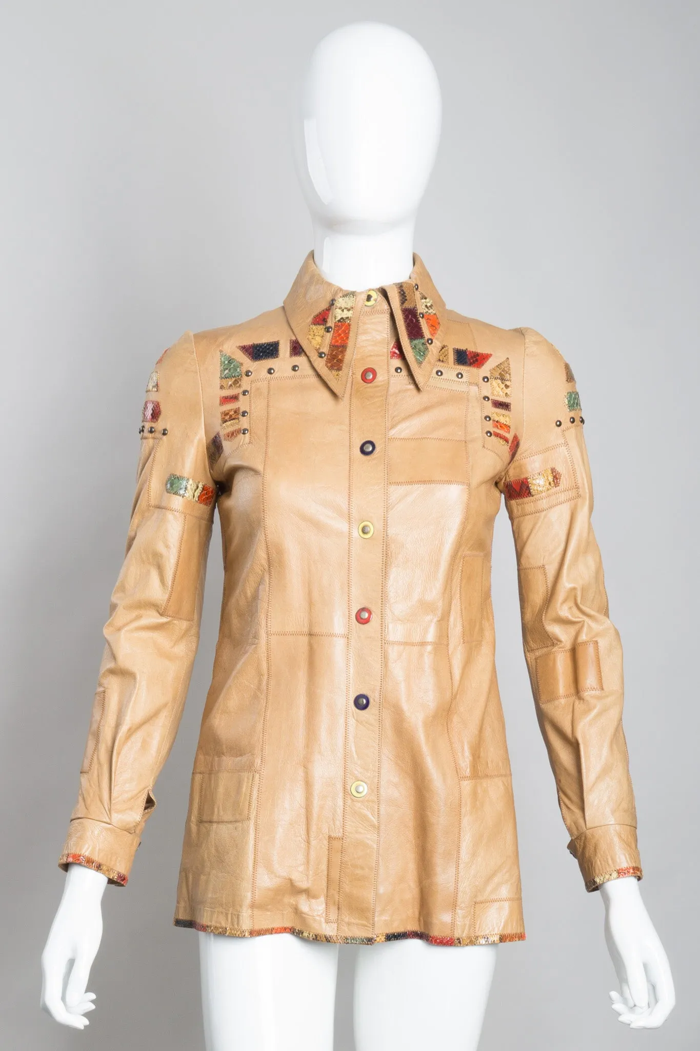 Snake Trim Leather Shirt Jacket