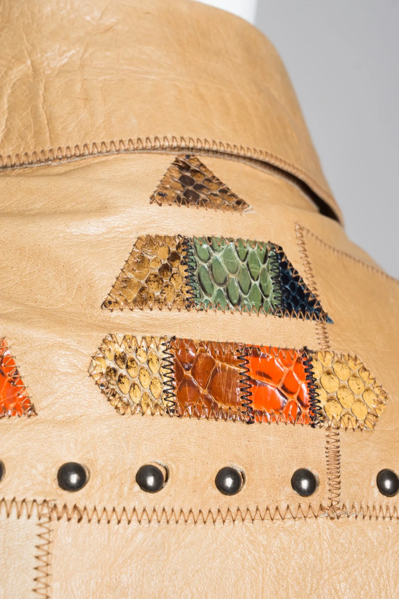 Snake Trim Leather Shirt Jacket
