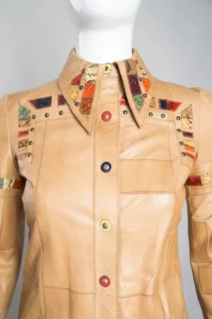 Snake Trim Leather Shirt Jacket