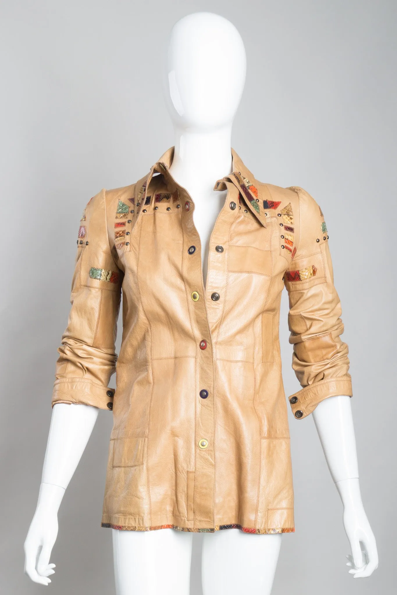 Snake Trim Leather Shirt Jacket