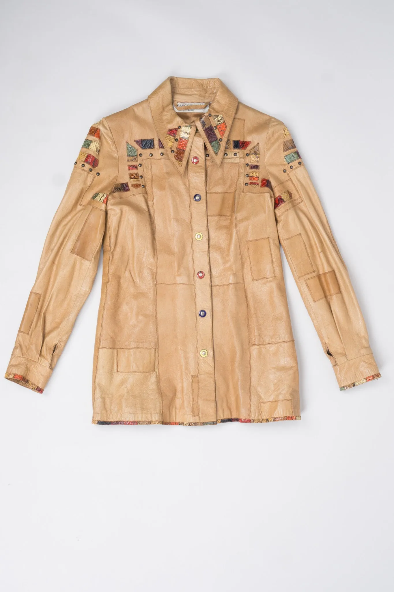 Snake Trim Leather Shirt Jacket
