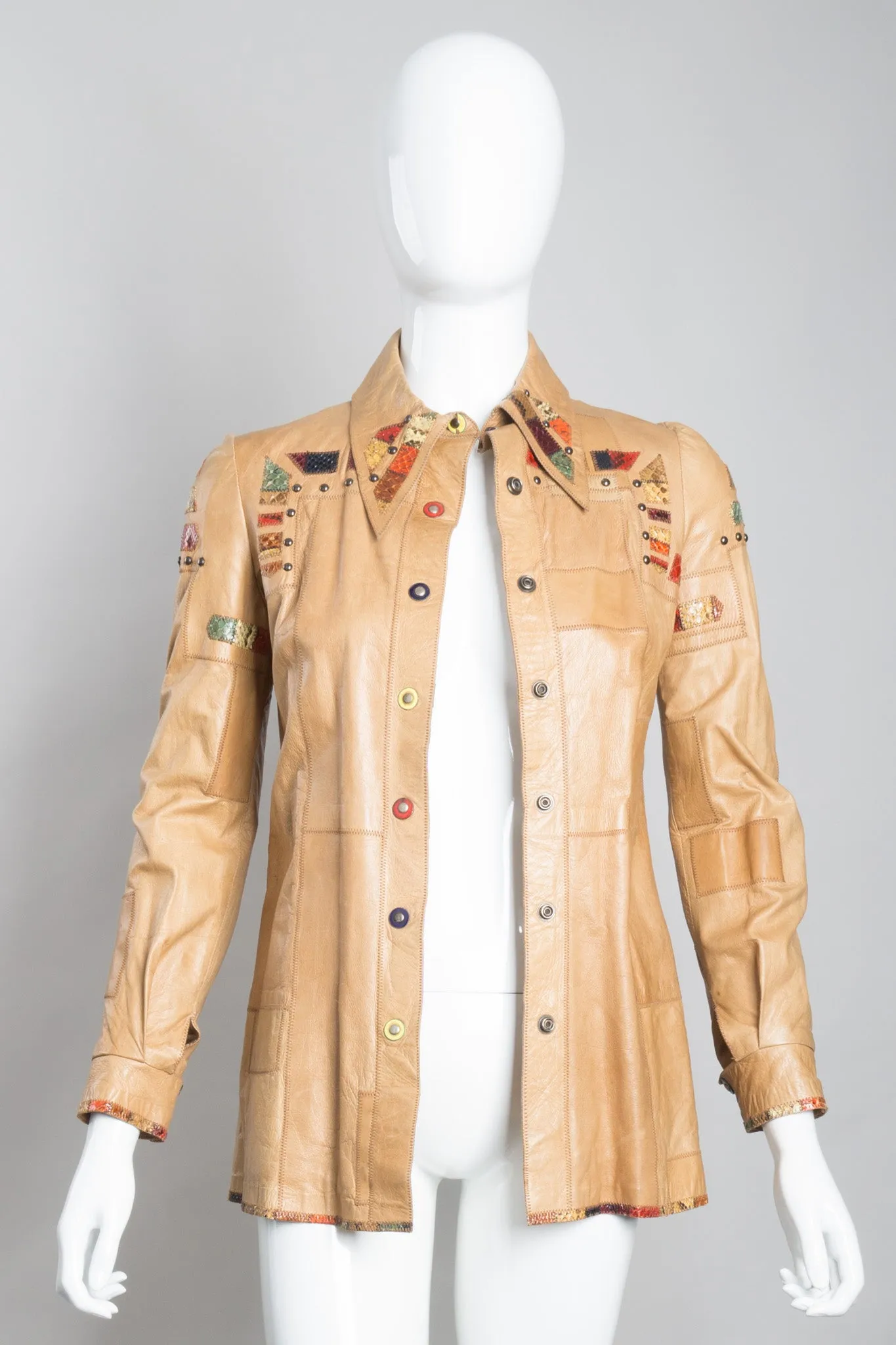 Snake Trim Leather Shirt Jacket