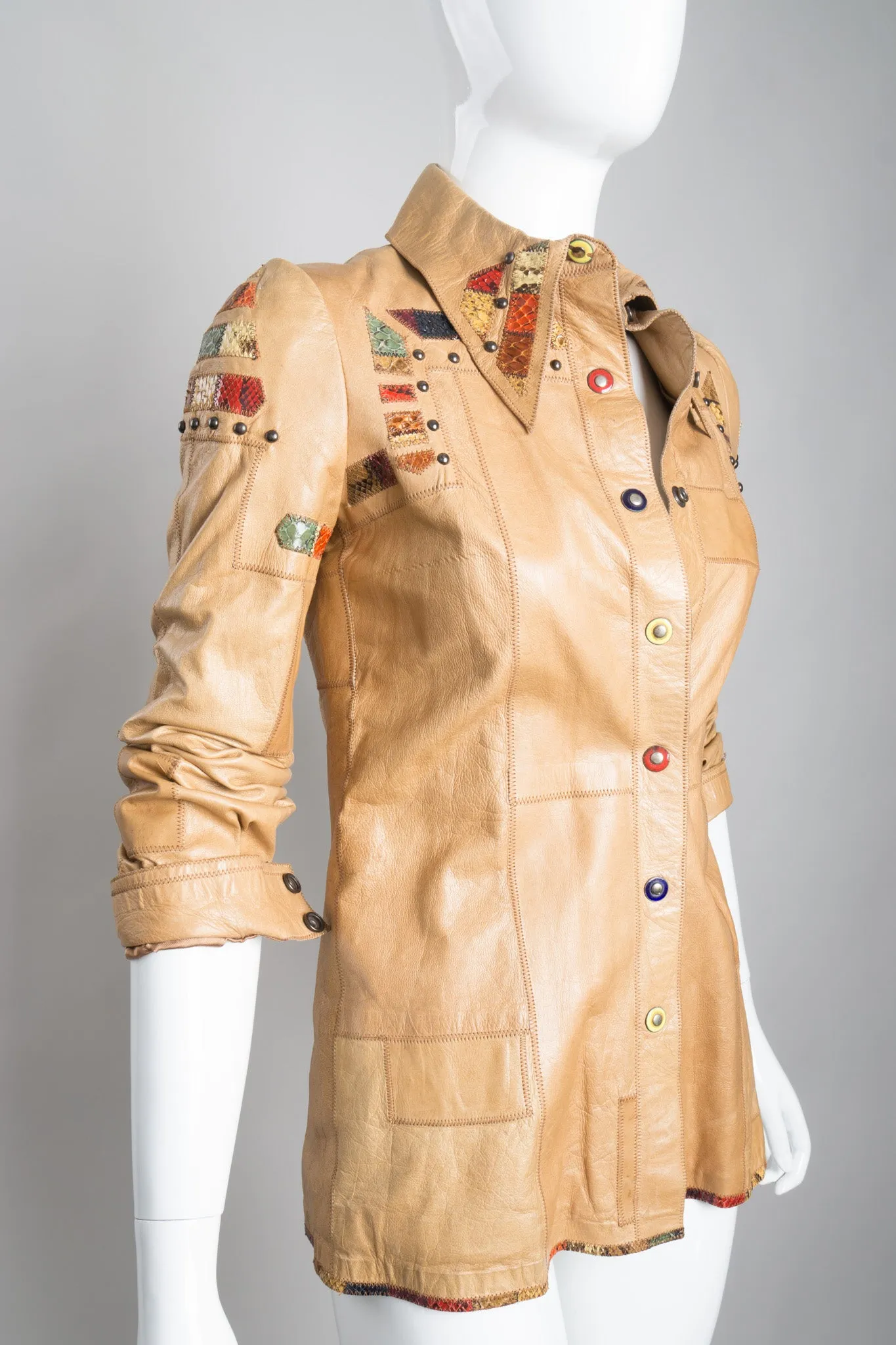 Snake Trim Leather Shirt Jacket