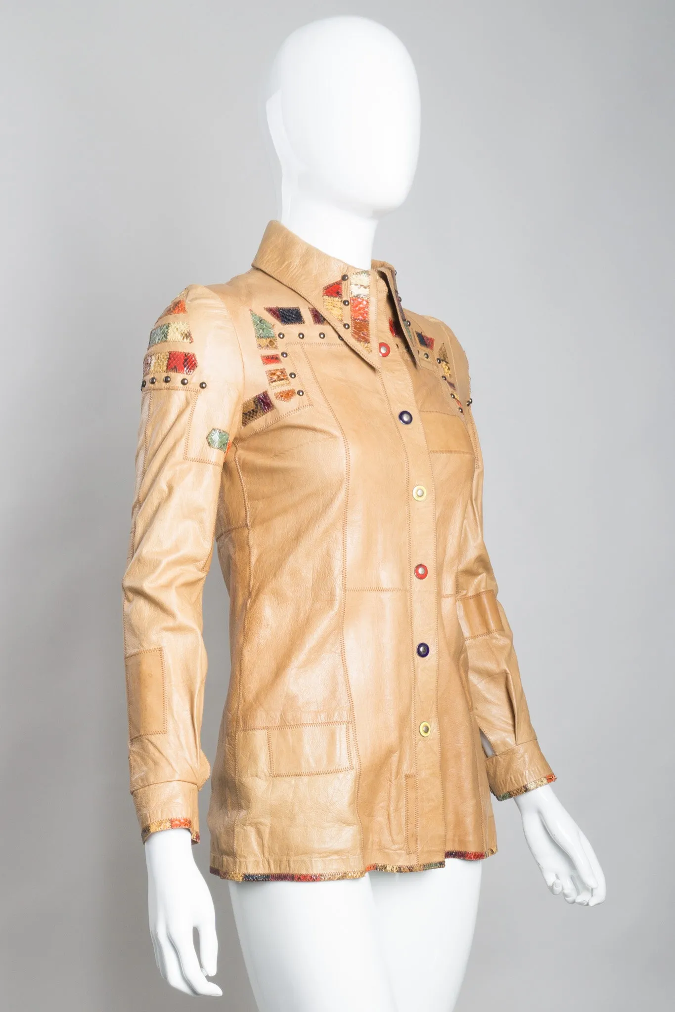 Snake Trim Leather Shirt Jacket