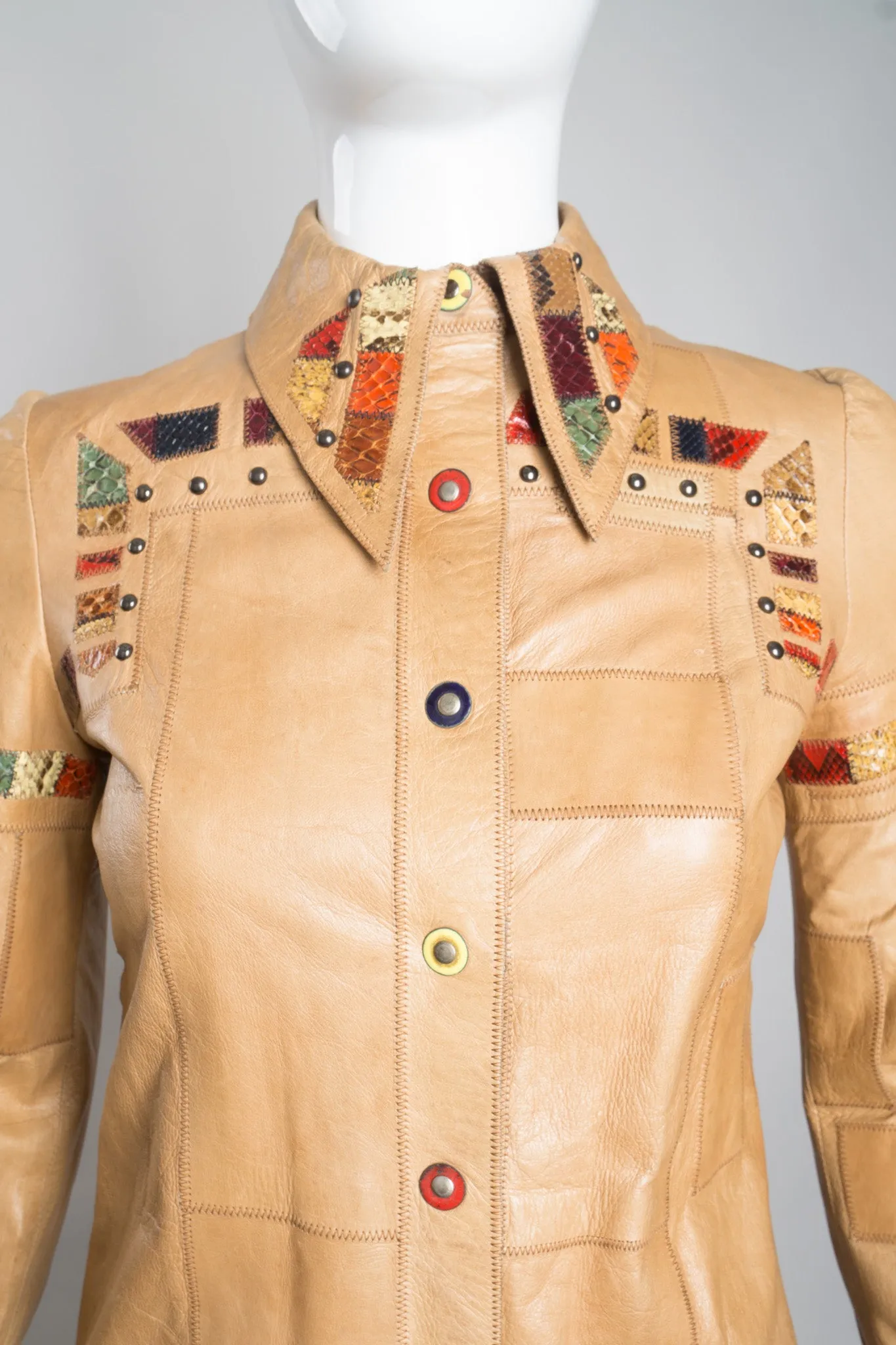 Snake Trim Leather Shirt Jacket