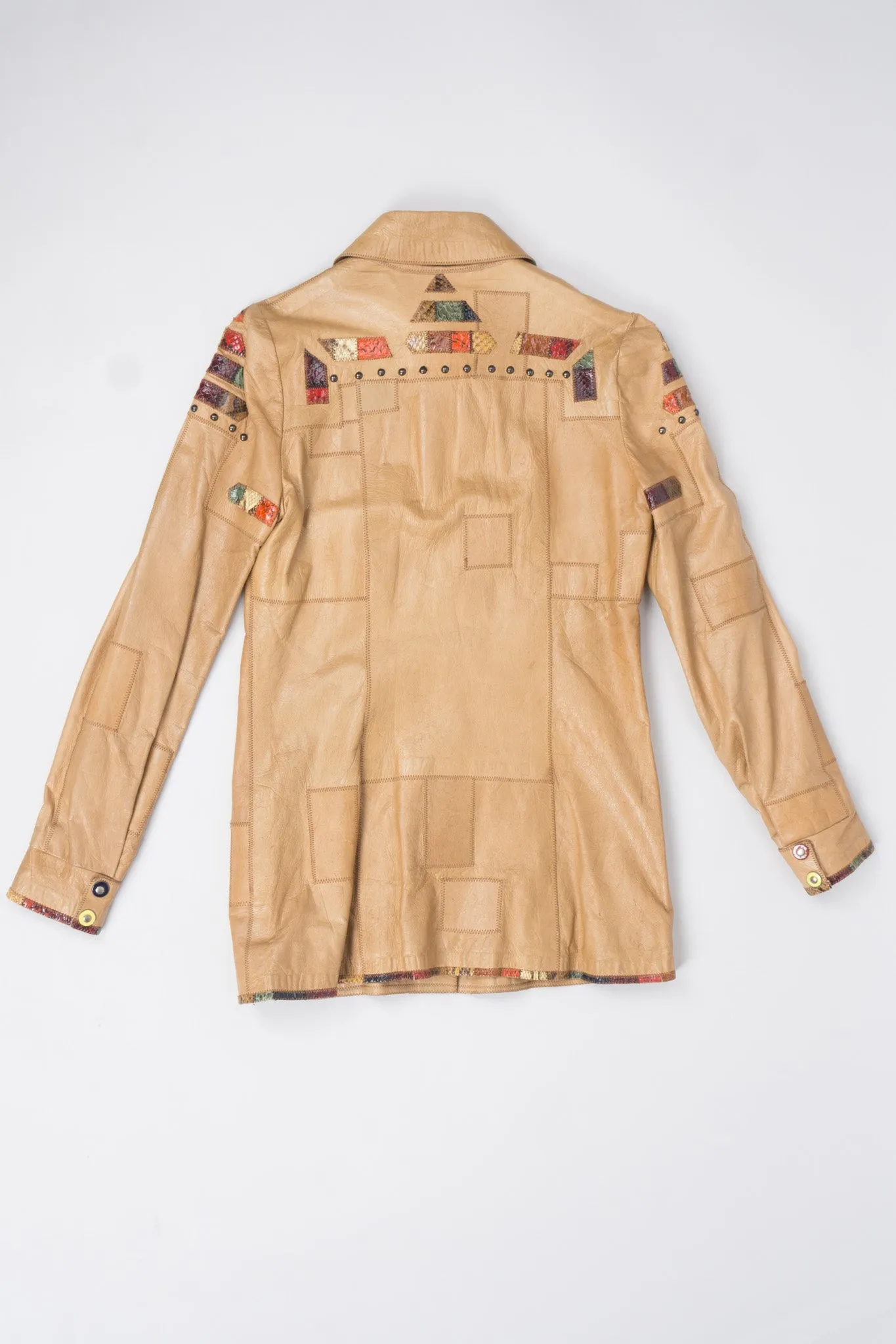 Snake Trim Leather Shirt Jacket