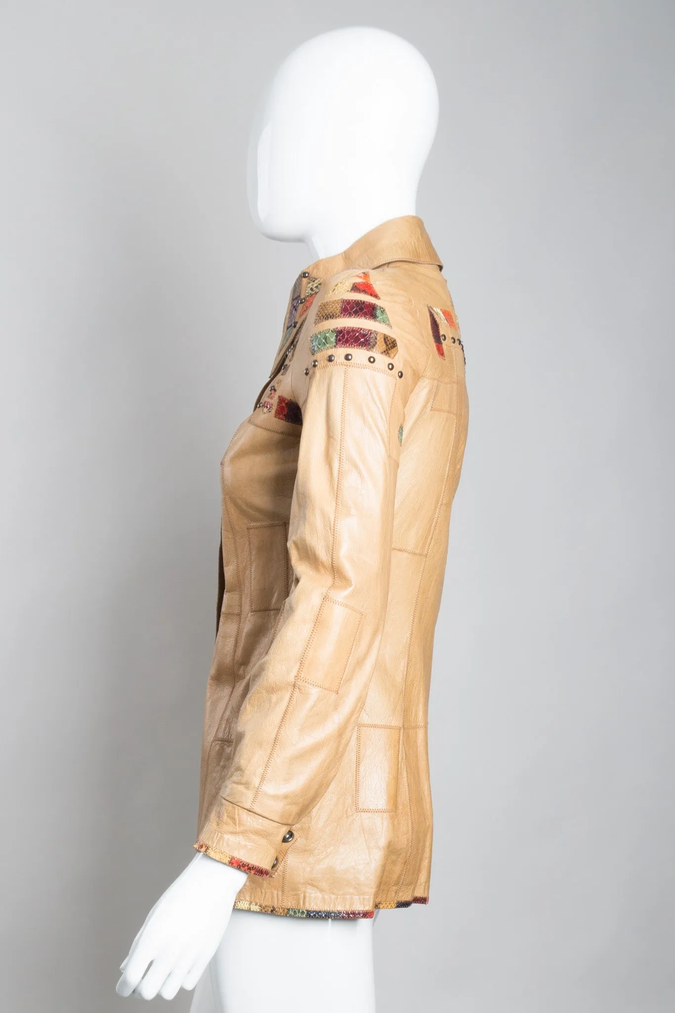Snake Trim Leather Shirt Jacket