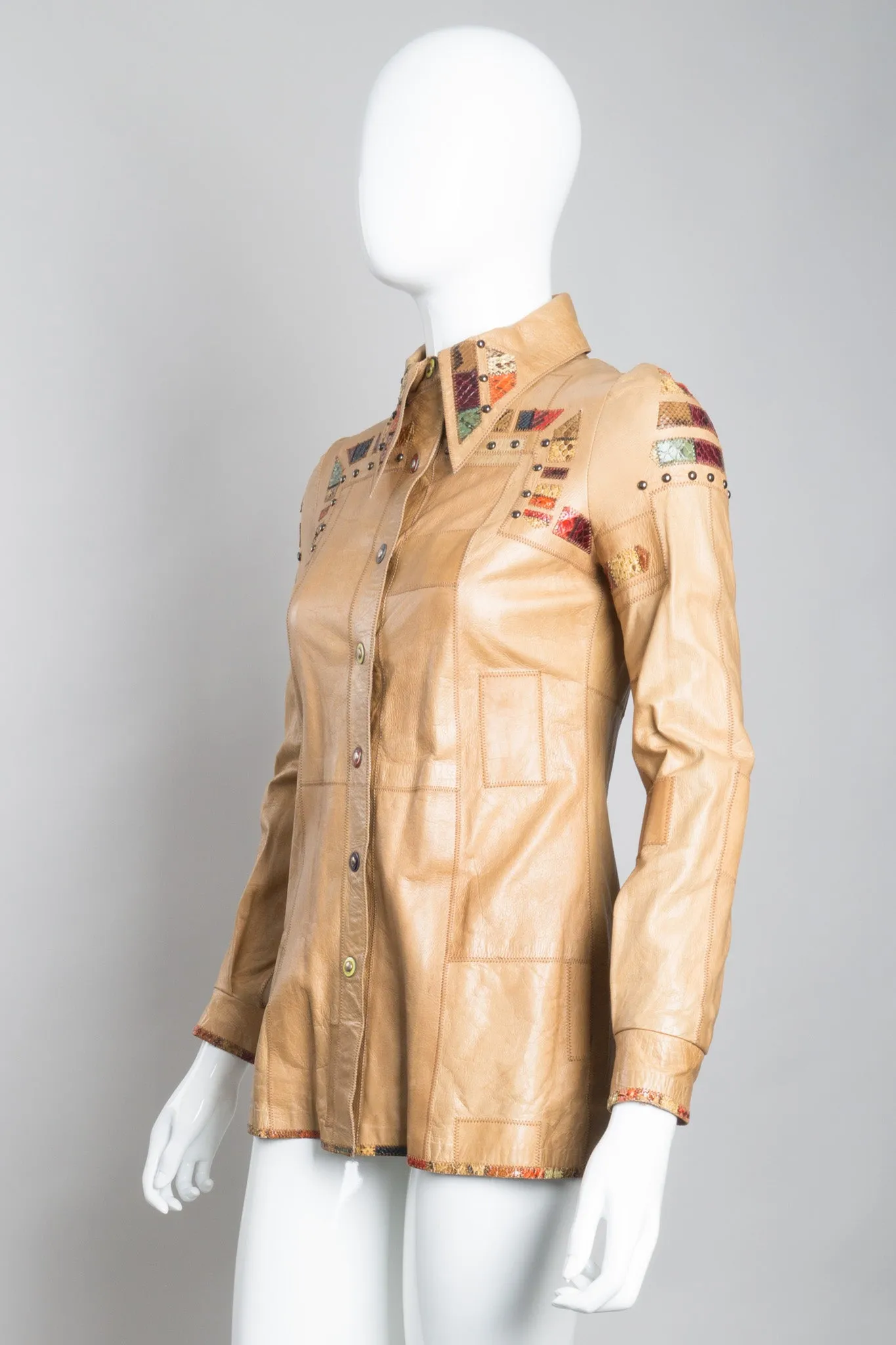Snake Trim Leather Shirt Jacket
