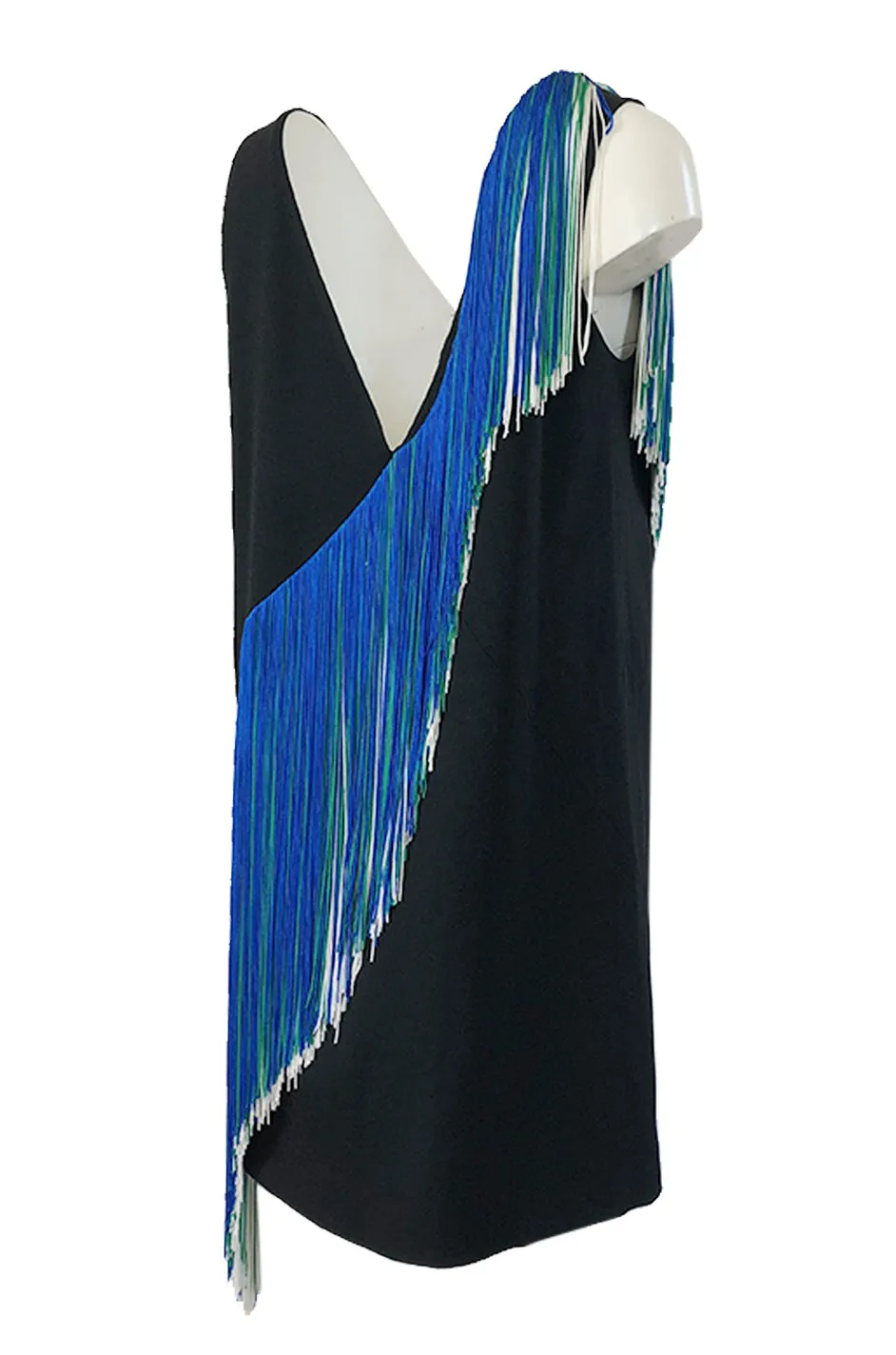 Spring 2016 Christopher Kane Runway Blue Fringe on Black Mini Dress