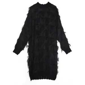 Stand up Collar Long Sleeve Black Perspective Split Joint Dress Big Size Dress