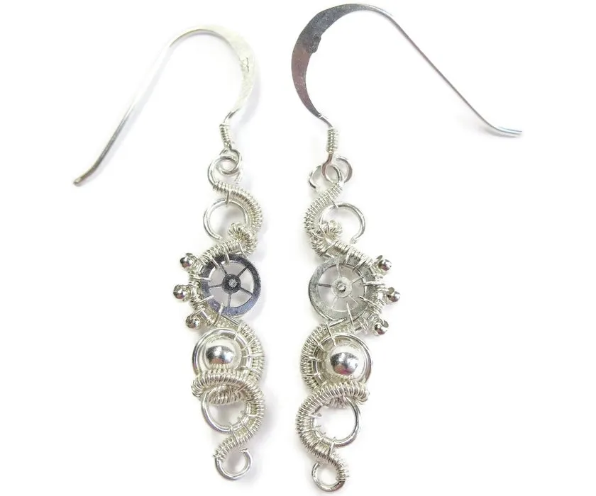 Sterling Silver Woven Steampunk Earrings