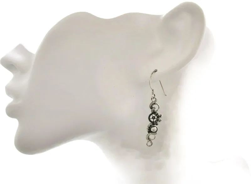 Sterling Silver Woven Steampunk Earrings