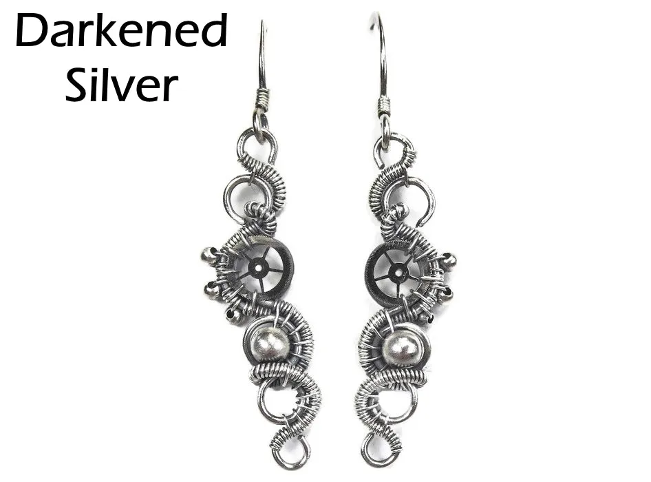 Sterling Silver Woven Steampunk Earrings