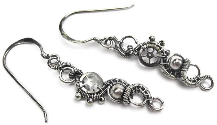 Sterling Silver Woven Steampunk Earrings