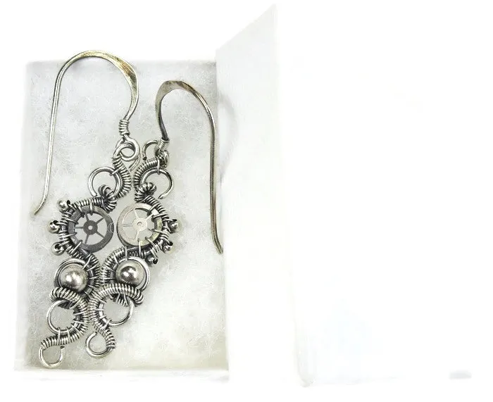Sterling Silver Woven Steampunk Earrings
