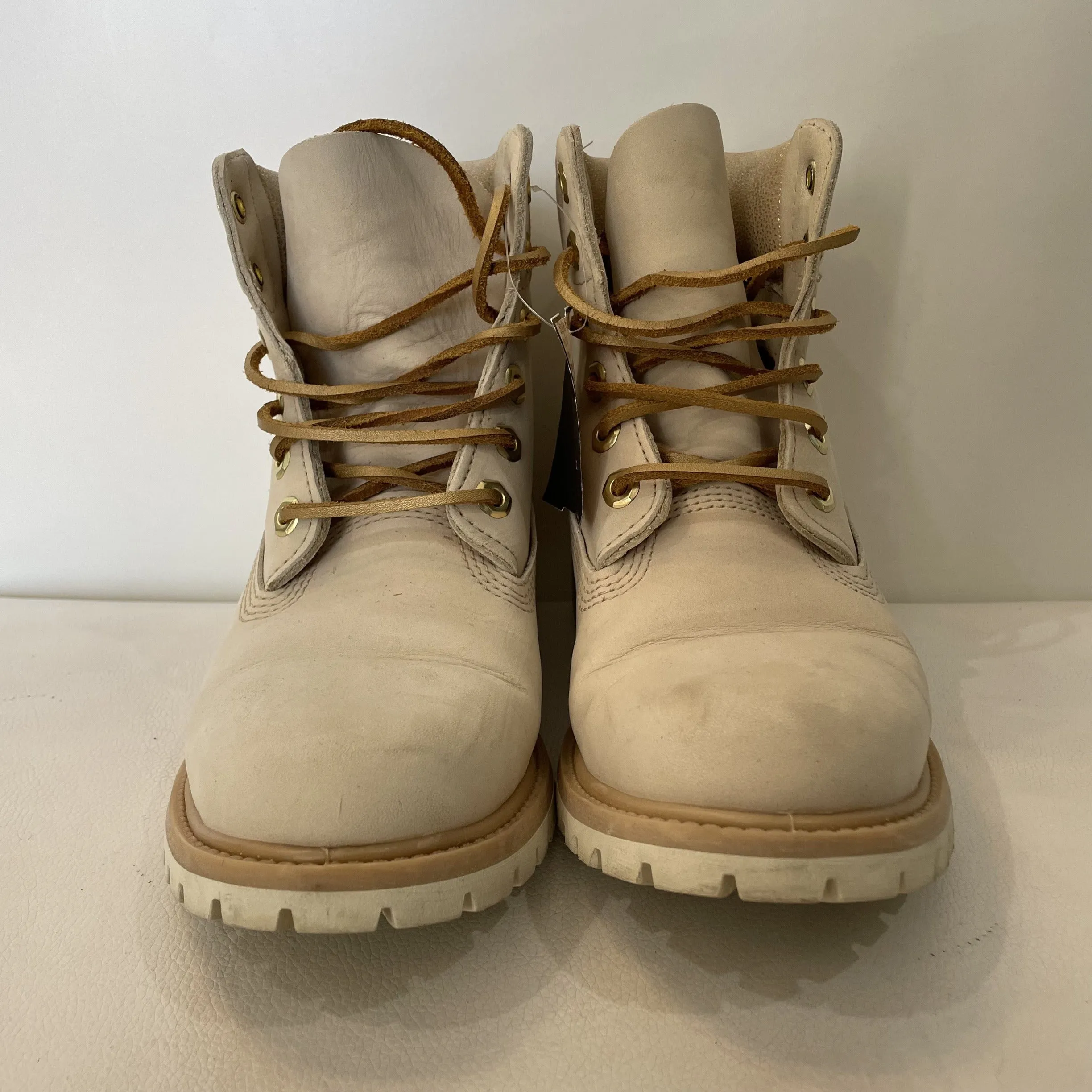 TIMBERLAND White/Light Tan Premium 6-Inch Waterproof Boots Size 7.5