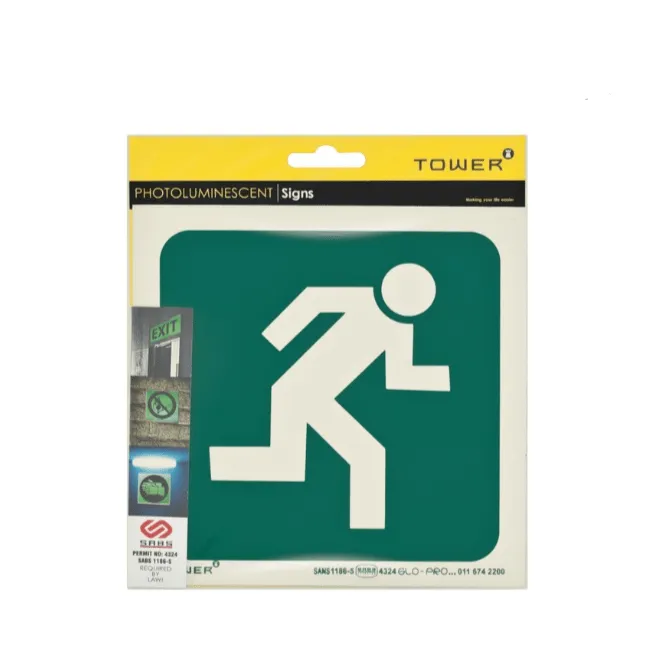 Tower Photoluminescent Man Running Right Sign Green/White 190 x 190mm