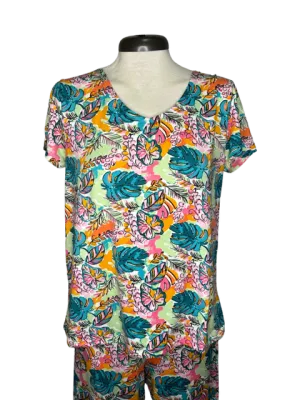 Tropical Monstera Leaf V Neck Top