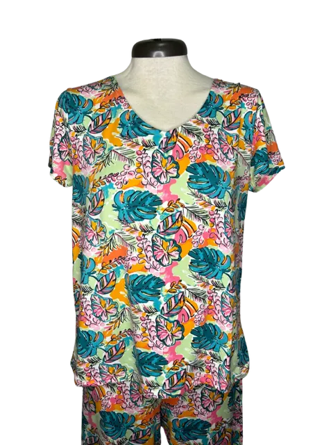Tropical Monstera Leaf V Neck Top