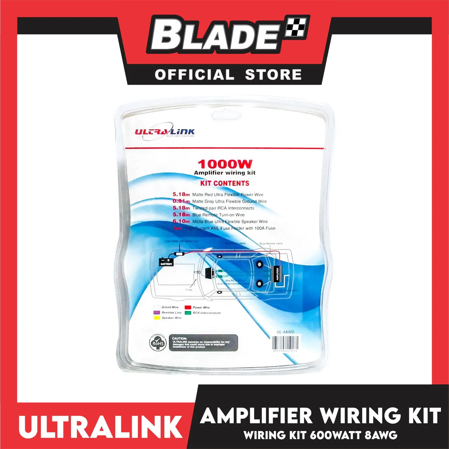 Ultralink 8AWG Amplifier Installation Wiring Kit 600Watt