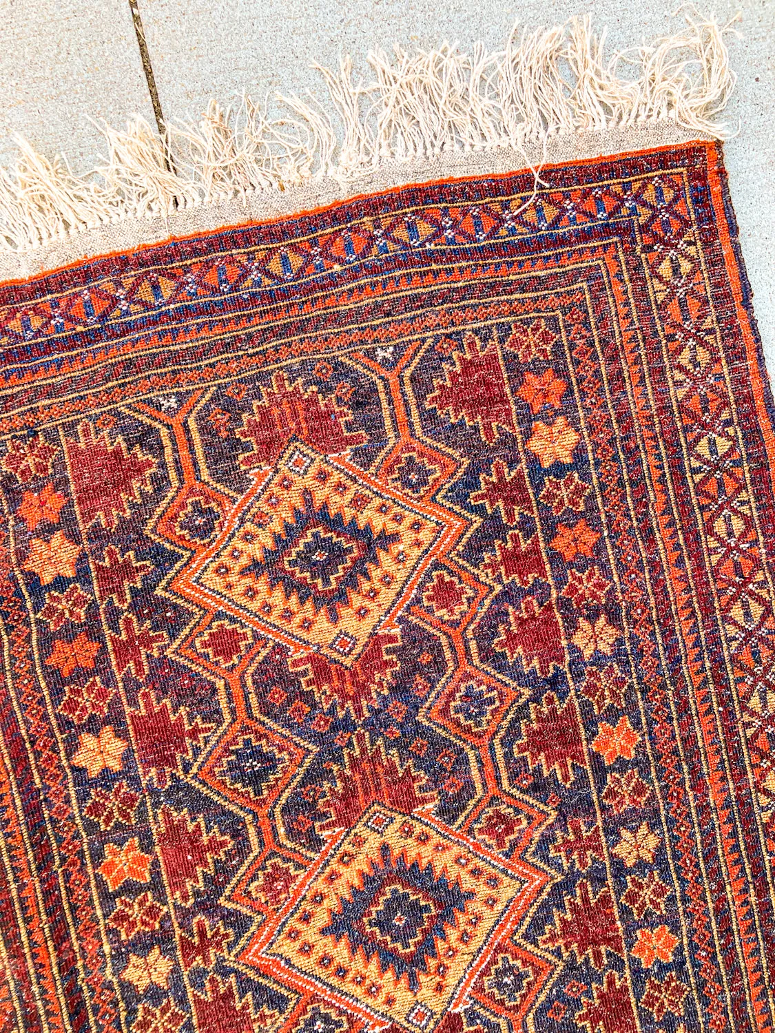 Vintage 1980s Orange Red Fringe 5x3ft Hand Woven Persian Wool Area Rug