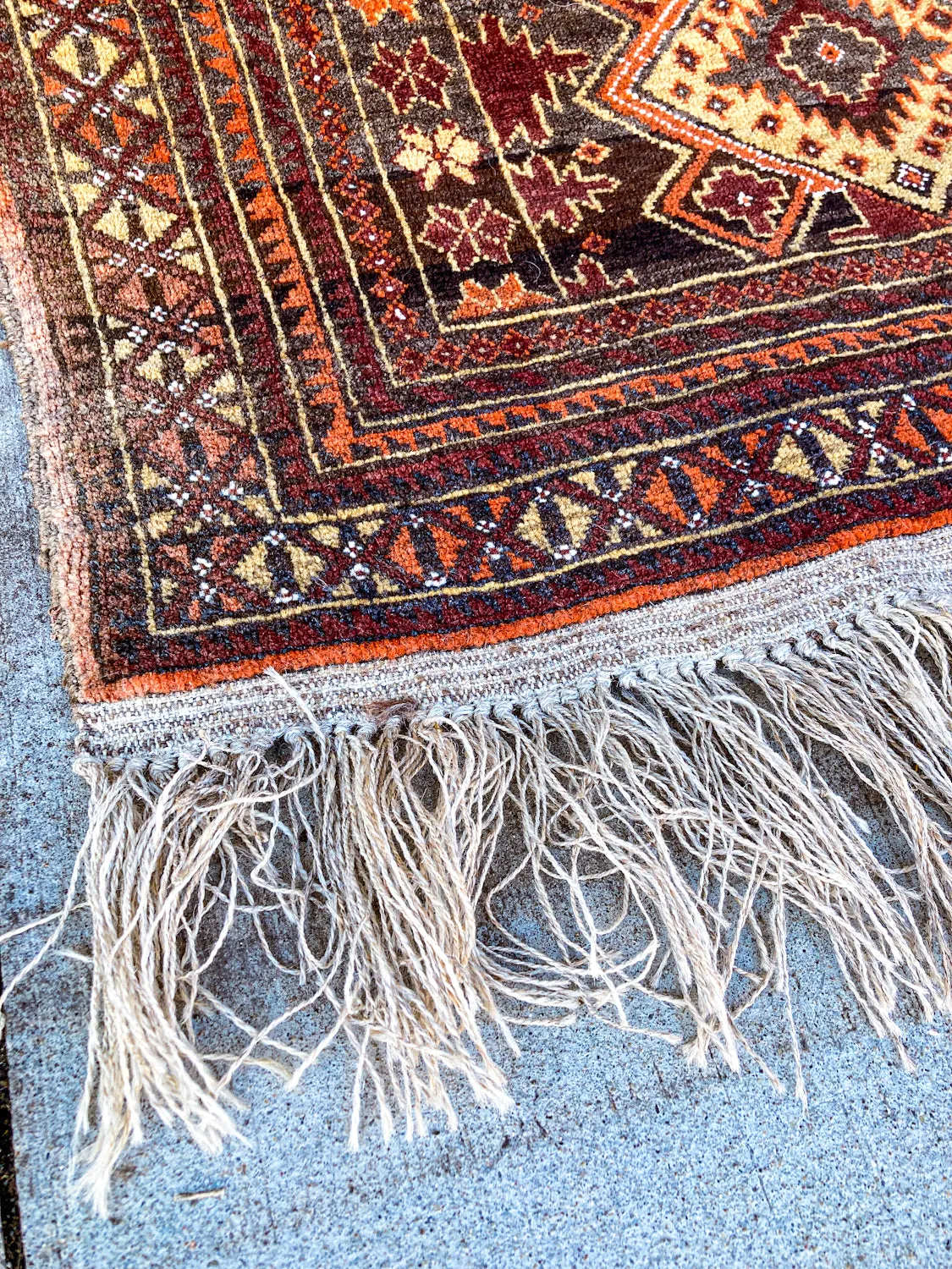 Vintage 1980s Orange Red Fringe 5x3ft Hand Woven Persian Wool Area Rug