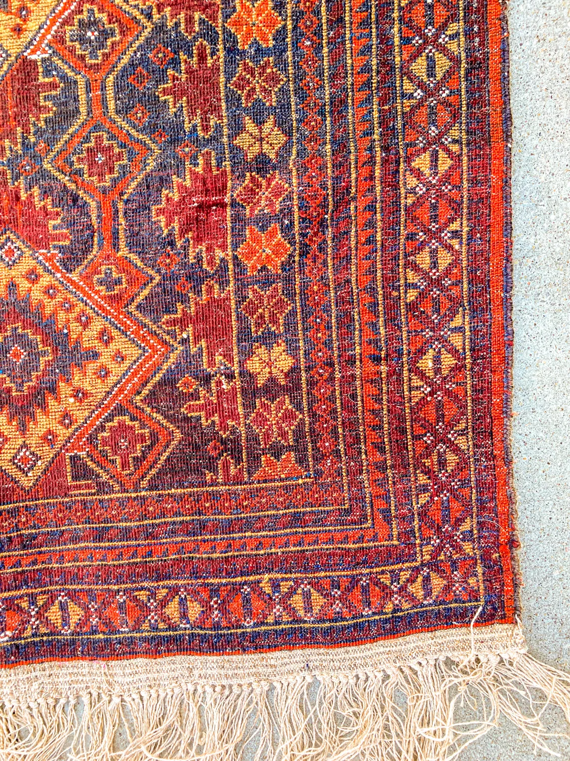 Vintage 1980s Orange Red Fringe 5x3ft Hand Woven Persian Wool Area Rug