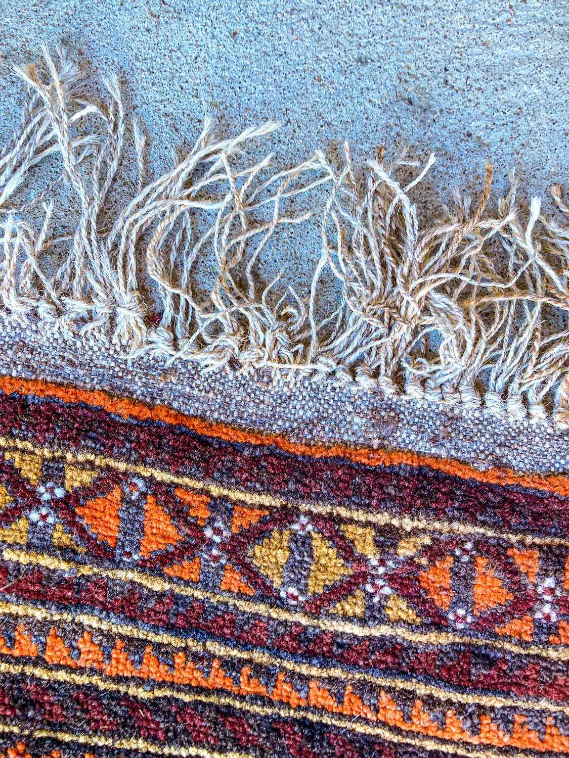 Vintage 1980s Orange Red Fringe 5x3ft Hand Woven Persian Wool Area Rug