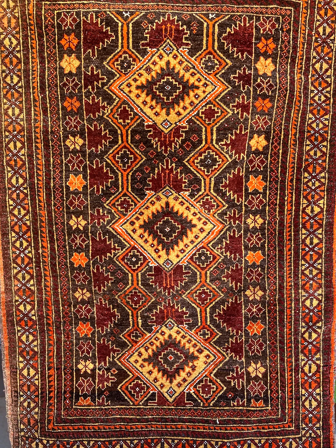 Vintage 1980s Orange Red Fringe 5x3ft Hand Woven Persian Wool Area Rug