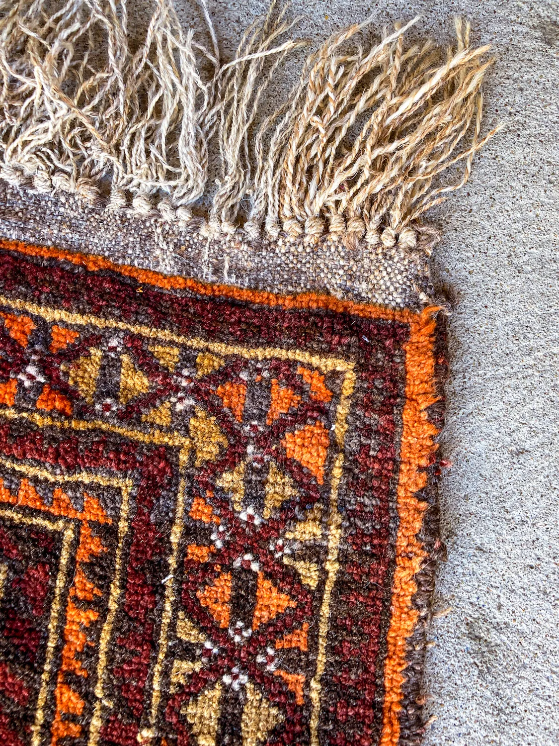 Vintage 1980s Orange Red Fringe 5x3ft Hand Woven Persian Wool Area Rug